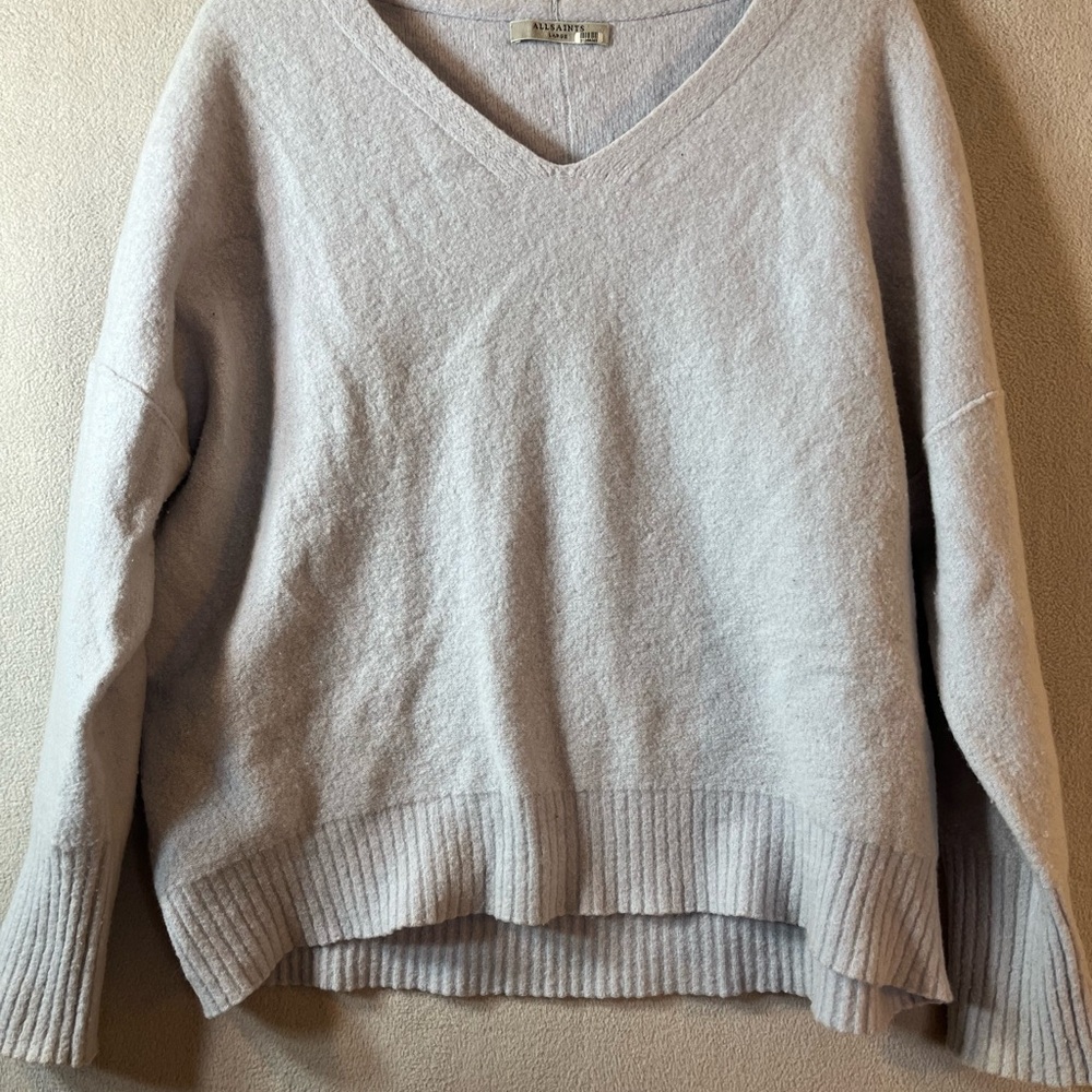 All Saints Large Light Baby BlueV-Neck Sweater